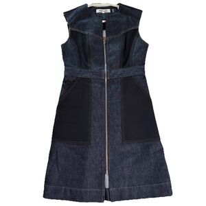 Diane Von Furstenberg Sleeveless Denim Zip Front Dress Sz 8 Designer Office Luxe